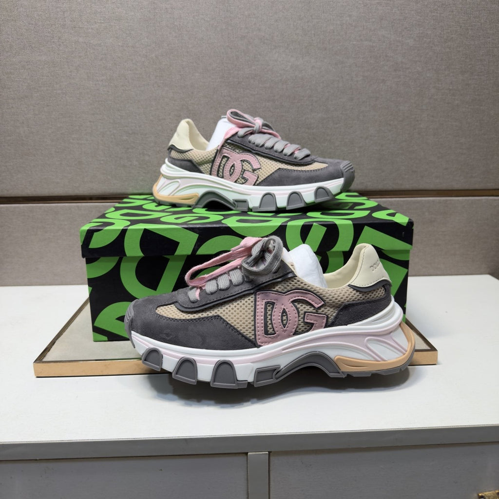Dolce & Gabbana Gray, Cream and Pink Sneakers — side