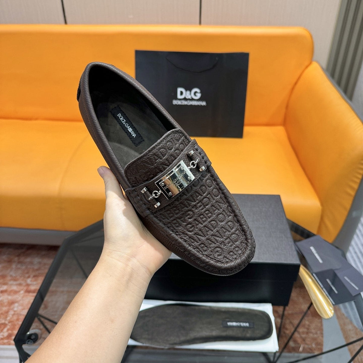 Dolce & Gabbana Embossed Leather Driving Loafers — front